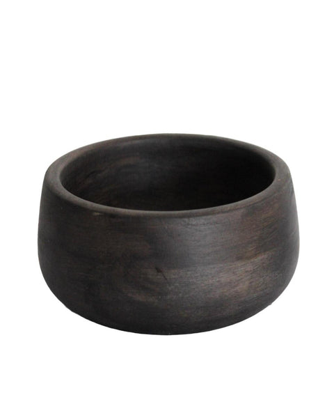 Handcrafted black mango wood bowl with natural grain texture