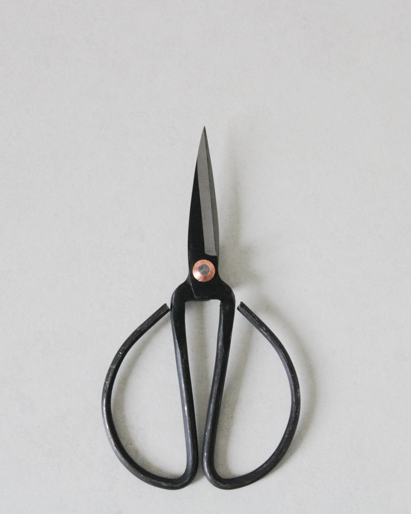 Vintage-style bonsai scissors forged in carbon steel, traditional handcrafted black scissors