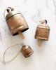 Set of 3 handcrafted copper bells with wooden clapper, vintage decorative accents